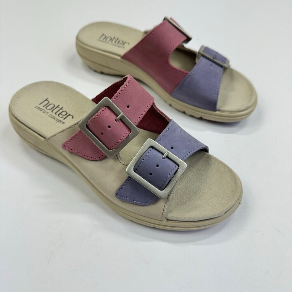 Hotter Sunny Nubuck Sandals Slides PInk Purple Beige Size 6 Comfort Concept - Picture 2 of 10